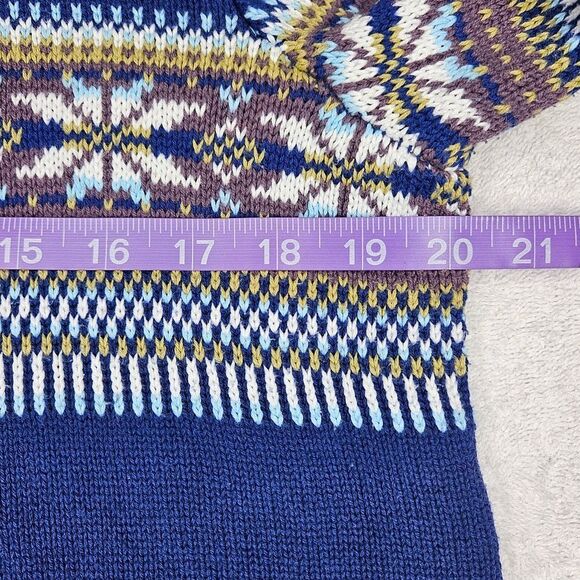 Calvin Klein Jeans Vintage Full Zip Front Royal Blue Fair Isle Knit Sweater - Picture 10 of 12